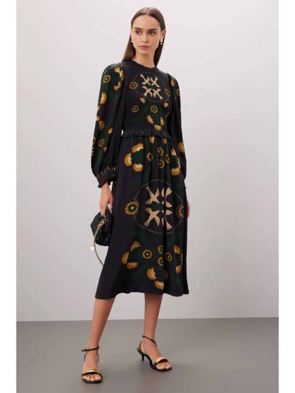 Sea NY Perle Print Smocked Silk Midi Dress